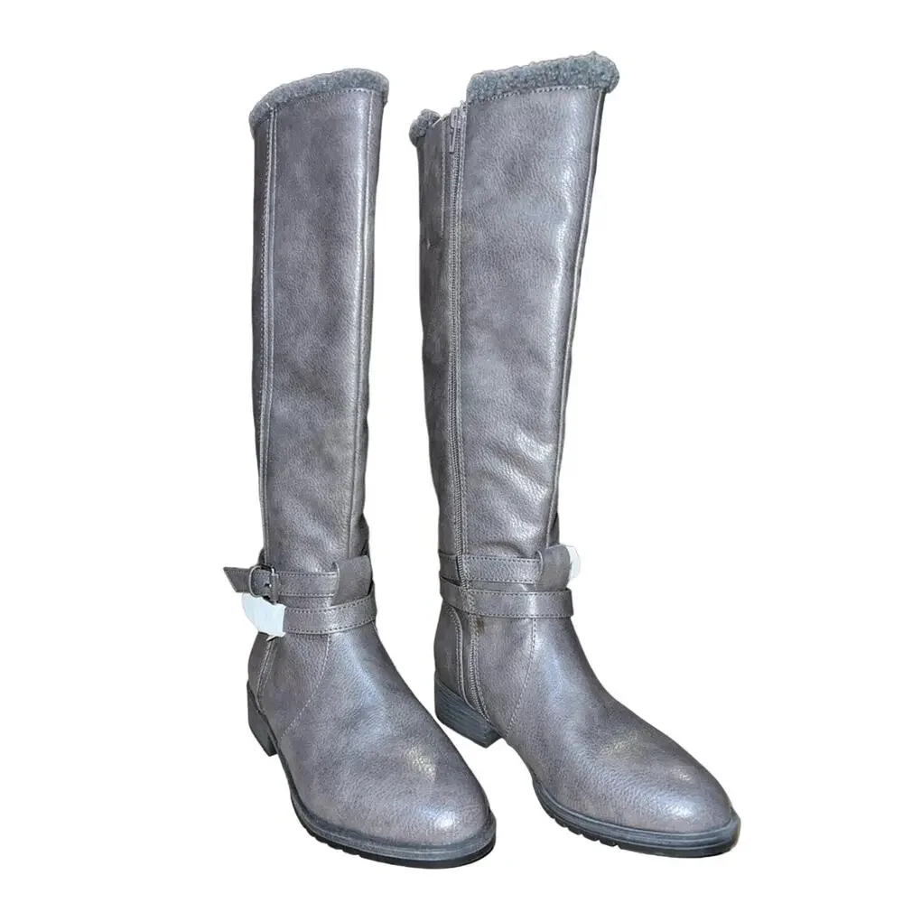 Naturalizer Garrison Cozy Womens Faux Leather Tall Knee-High Boots Gray size 9